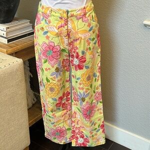 TALBOT'S Pants Lime Back FLORAL DAISY & BUTTERFLY Festive Pants Size 4